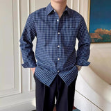 Riolio  New American Retro Men Shirts Light Luxury Textured Lapel Plaid Long Sleeve Cardigan Leisure Trendy Premium Check Blouse M-2XL