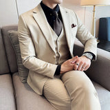 Riolio  Wool 6% (Jakcet + Vest + Pants ) High-end Brand Mens Solid Color Leisure Business Suit 3Pcs Sets Groom Wedding Dress Party Suit