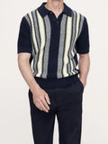 Riolio  Daily Casual Short Sleeve Slim Mens Polo Shirts Knitting Striped Pullover Tops Spring Summer Men Leisure Buttoned Lapel Polos
