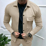 Riolio Casual Men's Heavy Twill Lapel Neck Long-sleeved Single-breasted Solid-color Slim-fit Jacket