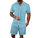Riolio  European and American summer casual sports set trend loose solid color breathable cardigan short sleeved shorts set