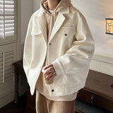 Riolio Winter Thicken Woolen Coat Men Warm Fashion Casual Thick Woolen Jacket Men Korean Loose Short Woolen Coat Mens Overcoat M-3XL