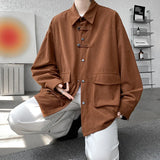 Riolio Corduroy Shirt Men Casual Turn Down Button Long Sleeve Shirts Streetwear Leisure Luxury Clothing Chemise Homme