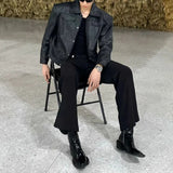 Riolio  Mens Pu Leather Motorcycle Grunge Slim Casual Pu Jacket Spring Streetwear Youth Campus Jacket Old Money Men'S Clothing New