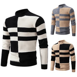 Riolio winter fits men New Men's Black and White Striped Turtleneck Sweater Fashion Long Sleeve Knitted Sheep Wool Sweater