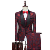 Riolio  Black Three-Piece Suit Wedding Groom Set Men's Formal Wear Slim Fit Business Casual Polyester Fiber Fashion Urban Style