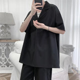 Riolio Summer Short Sleeved Shirt Men Society Mens Black Dress Shirt Korean Loose Ice Silk Shirt Mens Pullover Shirts Large Size 5XL