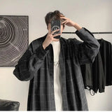 Riolio  Retro Plaid Shirt Men's Trendy Casual All-match Shirt Trendy Thin Jacket Top