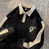 Riolio  Fashion Contrasting Colors Pockets Long Sleeve POLO Button Shirt Top Men's Versatile Casual Male All-match Handsome T-shirt