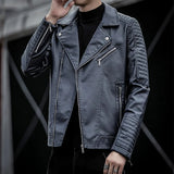 Riolio Leather Jacket Autumn New Flip Collar Slim Fit Casual Style Jackets Men's Motorcycle Outerwear Youth Fashion PU Leather Coat