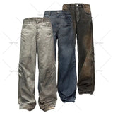 Riolio Japanese street fashion men Gothic Punk Style Scratched Washed Baggy Jeans Men Y2K Harajuku Retro Loose Casual Straight Pants High Street Fashion Streetwear