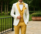 Riolio  3 Pieces Elegant Blazer Vest Pant Wedding Tuxedo for Groom Yellow Slim Fit Formal Men Suits Set for Prom Party Ceremony