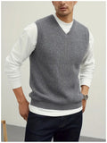 Riolio New Popular Preppy Style Men Sweater Vest Casual Knitted Streetwear Solid Color V Neck Waistcoat Leisure High Quality Knitwear