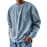 Riolio  Spring Autumn Round Neck T-Shirts Men Solid Long Sleeve Casual Tshirt Male Loose Pocket Fashion Tees Streetwear Sports Tops Man