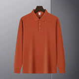 Riolio  New American Retro Men Polo Shirt Light Luxury Solid Color Slim-fit Commuting Long Sleeve T-shirt Leisure Business Pullover Tops