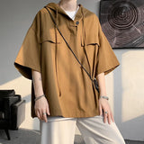 Riolio  5 Colors Summer Hooded T shirt Men Korean Half Sleeve Pullover Streetwear Loose T-shirt Tops Drawstring Men Clothing