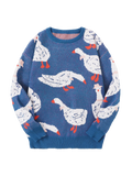 Riolio New Popular Autumn Winter Cute Duck Jacquard Pattern Pullover Sweater Casual Round Neck Contrast Color Knitted Men's Pullover