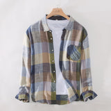 Riolio Cotton Linen Casual Plaid Shirts for Men Long Sleeve Tops Male Loose Turn-down Collar Fashion Clothing Trends