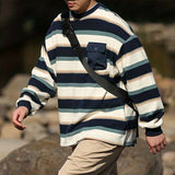 Riolio  Men Clothing Trendy Vintage Striped Print Oversized Harajuku Streetwear T-shirt Y2K Youth Japanese Style O Neck Long Sleeve Tops
