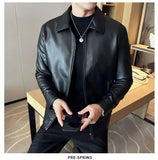 Riolio Windproof Stand Collar Zipper Cardigan Leather Jacket Motorcycle Leather Coat PU Leather Business Leather Jackets Men's Fashion