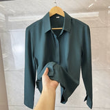 Riolio New Luxury Business Men Shirt Casual Vintage Dropping Long Sleeve Shirts Leisure Lapel Solid Color Covered Buckle Black Blouse