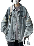 Riolio Loose Denim Jacket Men Casual Solid Color Lapel Single Breasted Jeans Jacket Men Outwear Bomber Streetwear Windbreaker Coat