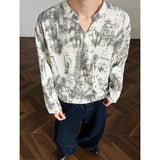 Riolio  Spring Long Sleeved T-shirt Men Fashion Retro Tie Dye T-shirt Men Streetwear Korean Loose V-neck T Shirt Mens Top Large Size