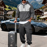 Riolio  Heavy men's velvet light luxury simple fashion hooded embroidered outdoor tooling commuter thermal sweater set