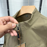 Riolio Ultra-Thin Qui-Dry Fabric Spring Summer Sle Men's Stand Collar Versatile Breathable Outdoor Vest Jaet with Big kets