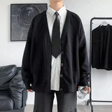 Riolio Autumn Winter Men Casual V-Neck Cardigan Sweaters Solid Color Long Sleeve Outerwear Single-breasted Male Loose Knitted Coats