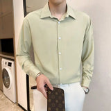 Riolio  Man Turn-down Collar Loose Straight Solid Button Temperament Office Lady Fashion Casual Korean Shirts Classic Men's Clothing