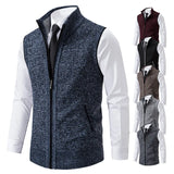 Riolio Vest Men's Knitted Sleeveless Sweater Wool Velvet Zipper Cardigan Turn-down Pullovers Turtleneck Sweatercoat Knit Waistcoat