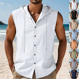 Riolio  Loose Casual American Style Men's Summer Linen Hooded Sleeveless Shirt Hip Hop Trendy Top Comfortable Breathable Garment