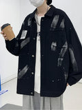 Riolio Autumn Men's Graffiti Tie-dye Denim Jackets New High Street Appliques Button Coats Hip Hop Fashion Y2K Vintage Jean Jacket