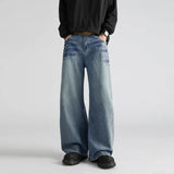 Riolio Mens Straight Loose Fit Vintage Distressed Jeans Rivet Decor Retro Denim Trousers Casual Fashion Wholesale Bulk Order Streetwear