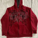 Riolio Vintage Y2k MMA Elite Zip Up Hoodie New American Size Small Skull Wing Graphic Men Street Hip Hop Casual Sweatshirt Unisex