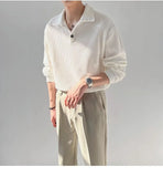 Riolio New Trendy Waffle Men Polo Shirt Leisure High Quality Solid Color Long Sleeve T-shirt Korean Fashion Autumn Loose Basic Shirts