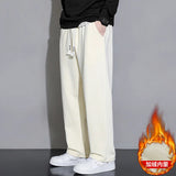 Riolio Autumn Men Pants Solid Color Long Trousers Fleece Inside Male Casual Elastic Waist Thick Warm Loose Pants Size 3XL 4XL