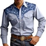 Riolio  Men's Western Style Floral Print Shirt Long Sleeve Button Cowboy Shirt with Chest Pockets