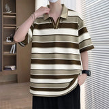 Riolio  Versatile Top Summer Polo Shirt Fashion Stripes Trendy Fit Stylish Comfortable High-Quality Daily Soft Lightweight Men's T-Shirt