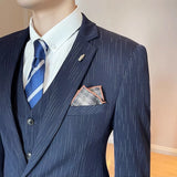 Riolio  ( Blazer + Vest + Pants ) High-end Formal Casual Business Striped Fashion Men's 3 Piece Suit Groom Wedding Dress Suit