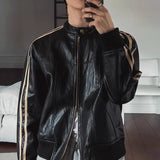 Riolio  America Retro Leather Bomber Jacket for Men Clean Fit PU Leather Trench Coats Biker Jackets Women Spring Autumn Outerwears