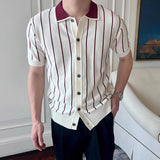Riolio  Summer Daily Casual Mens Slim Shirts Knitted Short Sleeve Buttoned Lapel Knit Shirt Men Clothes Fashion Knitting Cardigans