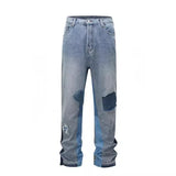 Riolio Patchwork Washed Wide Denim Jeans Y2k Street Wear Splicing Patches Damaged Flare Pants Jeans for Men