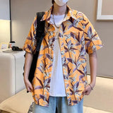 Riolio  Business Casual Fashion Handsome Shirts Streetwear Turn-down Collar Solid Office Button Printing Short Sleeve Men's Clothing