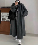 Riolio Autumn Winter Long Warm Grey Black Slouchy Woolen Coat Men Single Breasted Loose Casual Wool Blends Overcoat