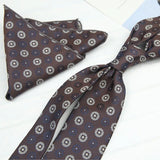 Riolio  2PCS Neck Tie Set Luxury Brown Floral Dots Neckties Khaki Striped Handkerchief Polyester Woven Pocket Square Shirt Accessories