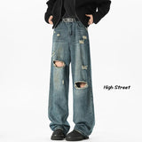 Riolio NEW Baggy jeans man Frayed Damaged Hole Baggy Wide Leg Jeans for Men and Women Streetwear Casual Ropa Hombre Denim Trousers