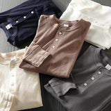 Riolio  Wfle Texture Long Sve T-irt Men's Spring Autumn Henry Collar Base Layer Trendy Pure Color Base T-irt