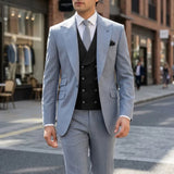 Riolio  Men Suit Dark Gray 3 Pieces Jacket Vest Pant With Lapel Black Vest For Wedding Groom Birthday Banquet Party Business Work Office
